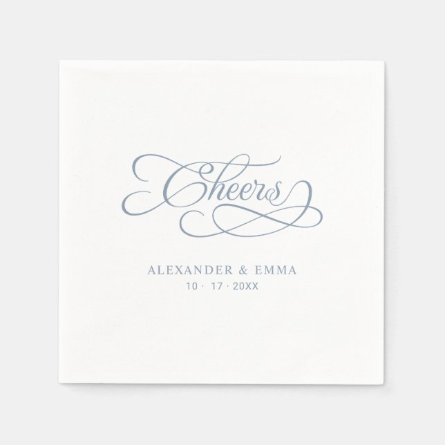 Cheers Wedding Dusty Blue & White Calligraphy Serviette (Vorderseite)