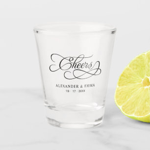 Cheers Wedding Toast Couple Name Date Black Schnapsglas