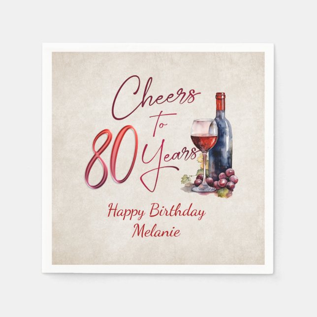 Cheers Wein 80. Geburtstag Serviette (Vorderseite)