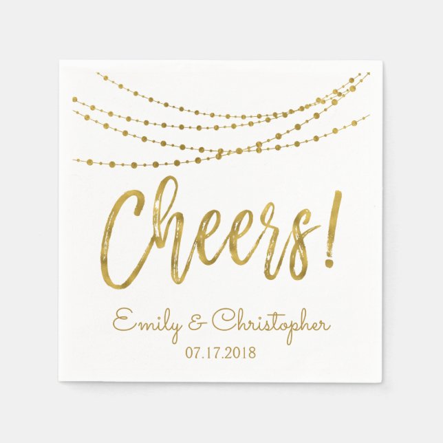 Cheers White and Gold Foil String Lights Serviette (Vorderseite)
