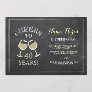 Cheers White Wine Birthday Drink Chalk Einladung