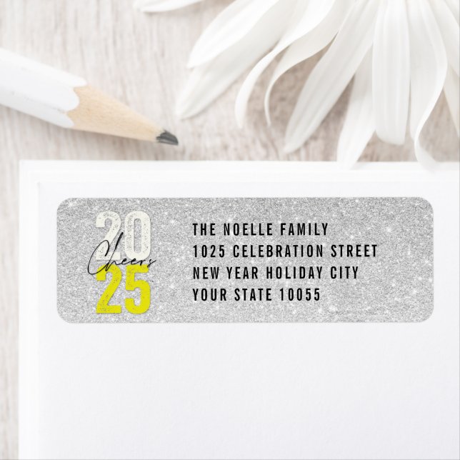 Cheers Yellow 2025 Glitzer New Year Rücksendeadres (Insitu)