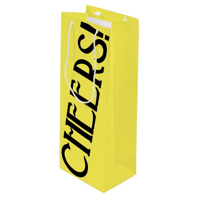 Cheers Yellow Art Deco Geschenktüte Für Weinflaschen (Vorderseite Schrägansicht)