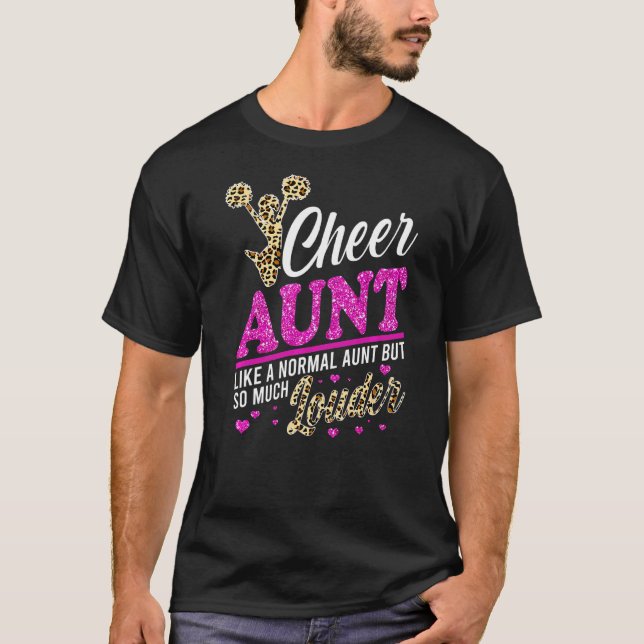 Cheertante Größte Fan Leopard Print und Pom Pom T-Shirt (Vorderseite)