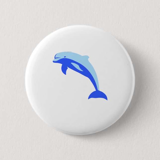Cheery Blue Jumping Dolphin Ocean Cartoon Button (Vorderseite)