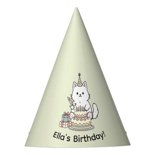 Cheery Cat Birthday Cake Customizable Design Partyhütchen (Vorderseite)