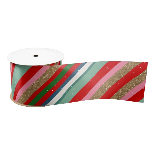 Cheery Christmas Wishes Stripes  Satinband (Spule)