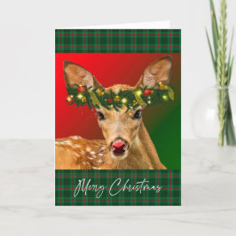 Cheery Fawn Karierte Weihnachtskarte Karte