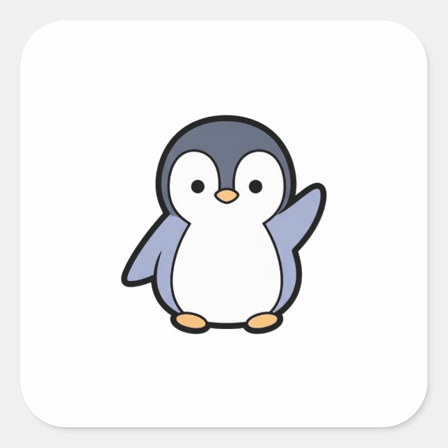 Cheery Penguin – Cute Kawaii Illustration Quadratischer Aufkleber (Vorderseite)