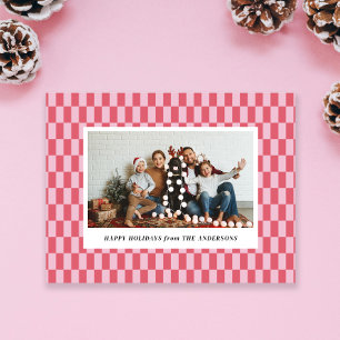 Cheery Pink Red Schachbretts Weihnachtskarte Feiertagspostkarte