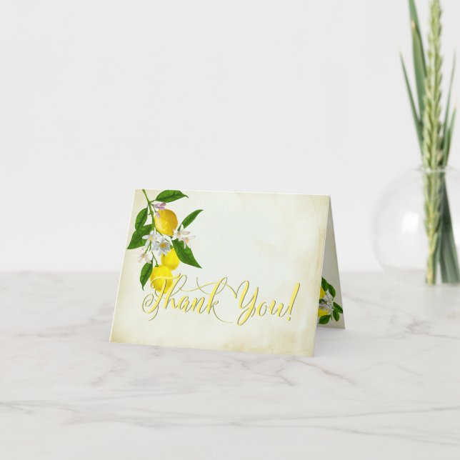 Cheery Watercolor Lemons und Blume Vielen Dank Dankeskarte (Vorderseite)