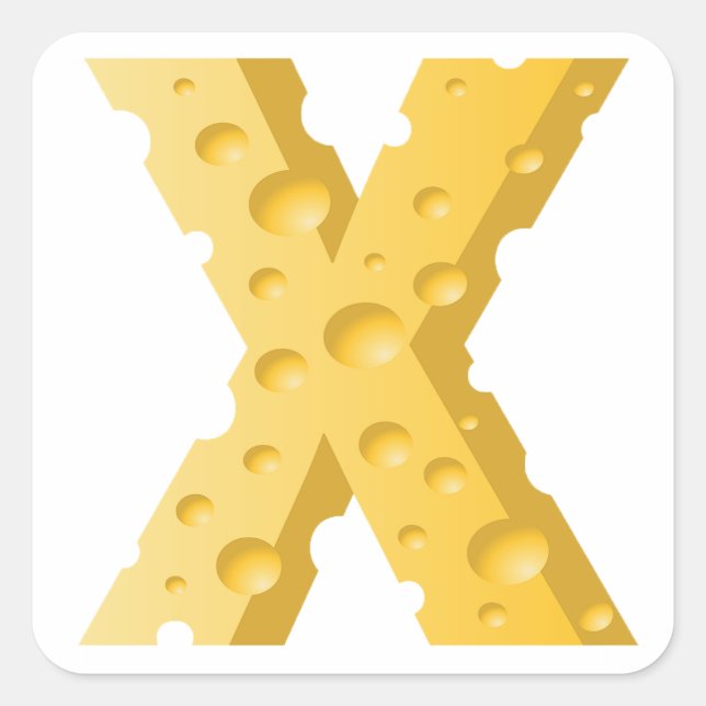 Cheese Letter X Typography Quadratischer Aufkleber (Vorderseite)