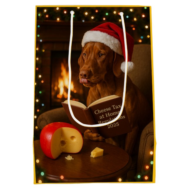 Cheese tax Vizsla dog Christmas gift bag  Mittlere Geschenktüte (Rückseite)
