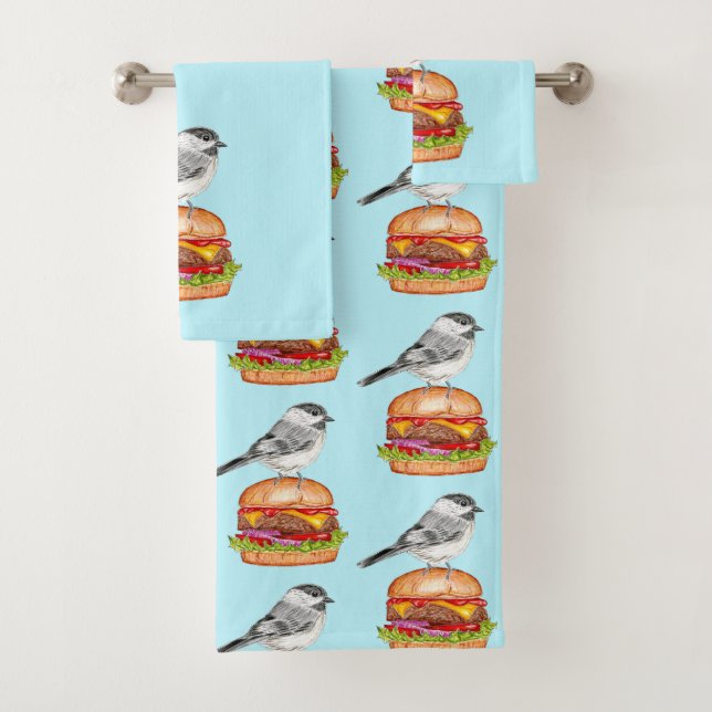 Cheeseburger Bird Black Capped Chickadea Aqua Badhandtuch Set (Insitu)