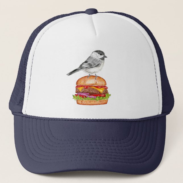 Cheeseburger Bird Lake Tahoe Chickadee Truckerkappe (Vorderseite)