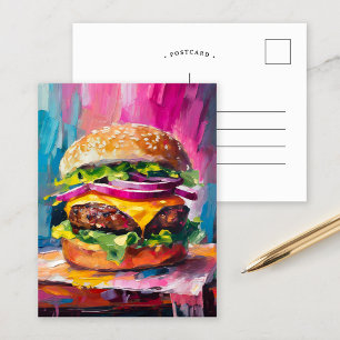 Cheeseburger Bunte Moderne Abstrakte Kunst Postkarte