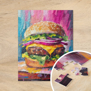 Cheeseburger Bunte Moderne Abstrakte Kunst Puzzle