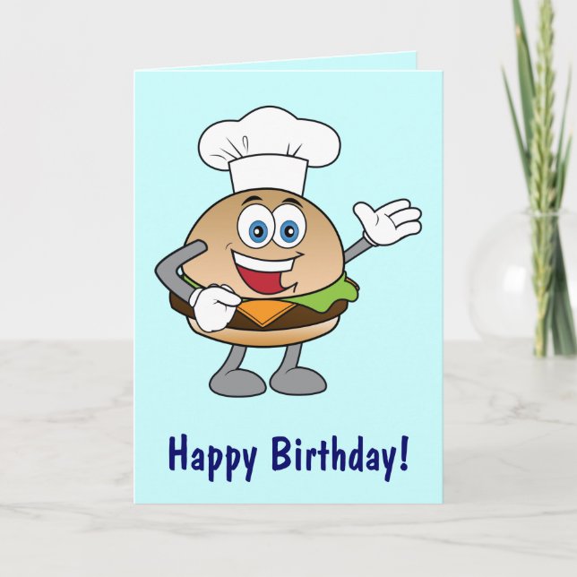 Cheeseburger Cartoon Happy Birthday Karte (Vorderseite)