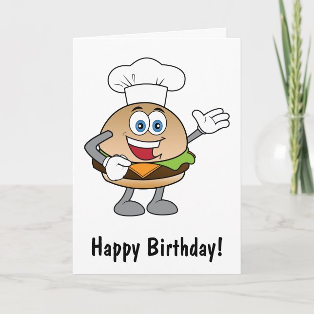 Cheeseburger Cartoon Happy Birthday Karte (Vorderseite)