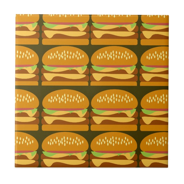 Cheeseburger Cartoon Muster Design Yummy Fun Fliese (Vorderseite)