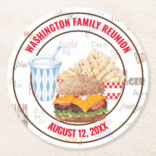 Cheeseburger Fast Food Summer GRILLEN Diner Runder Pappuntersetzer