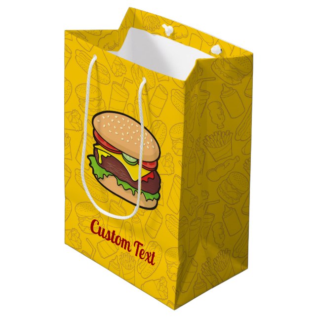 Cheeseburger mittelgroße Geschenktasche Mittlere Geschenktüte (Vorderseite Schrägansicht)