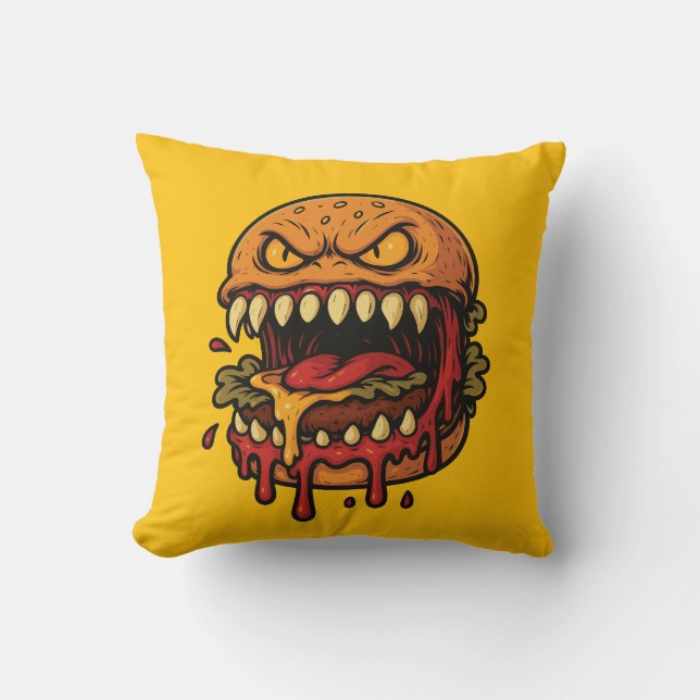 Cheeseburger Monster yellow Kissen (Vorderseite)
