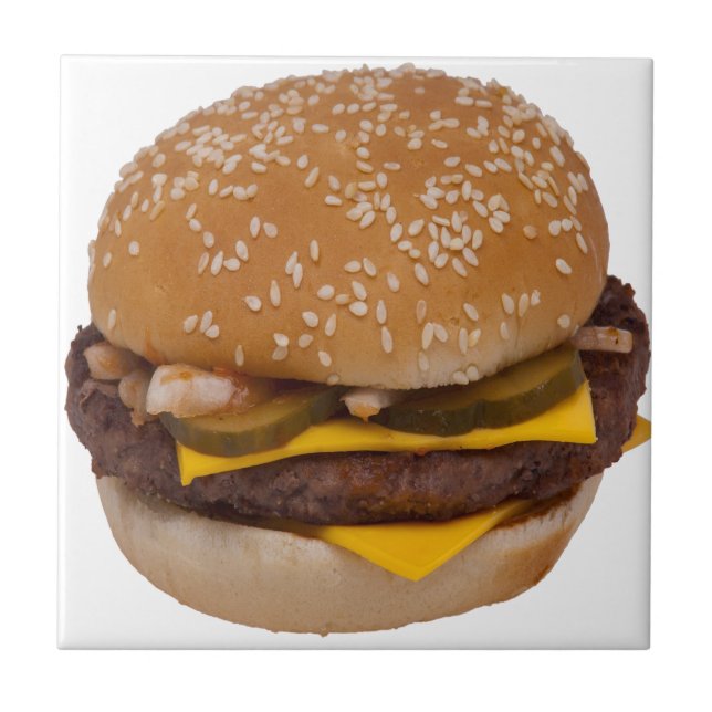 Cheeseburger On Sesame Seed Bun Fliese (Vorderseite)