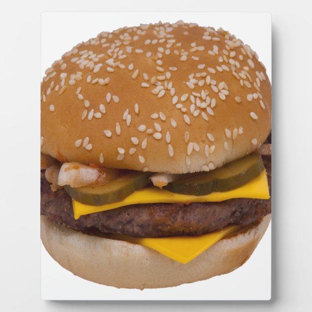 Cheeseburger On Sesame Seed Bun Fotoplatte (Vorderseite)
