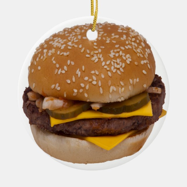 Cheeseburger On Sesame Seed Bun Keramik Ornament (Vorne)