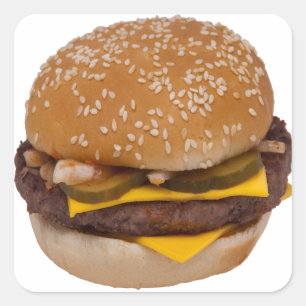 Cheeseburger On Sesame Seed Bun Quadratischer Aufkleber