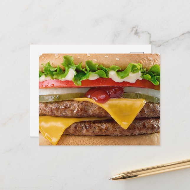 Cheeseburger Postkarte (Vorderseite/Rückseite Beispiel)