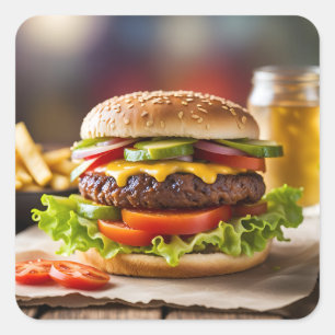 Cheeseburger Quadratischer Aufkleber