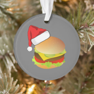 Cheeseburgers Hamburger Santa Hat Matching Xmas Ornament