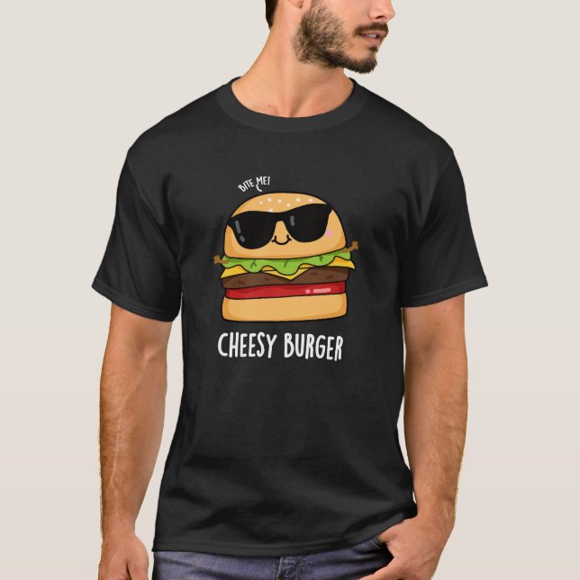 Cheesy Burger Funny Food Puns Dark BG T-Shirt (Vorderseite)