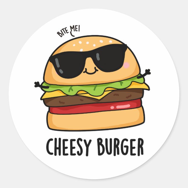 Cheesy Burger Funny Food Puns Runder Aufkleber (Vorderseite)