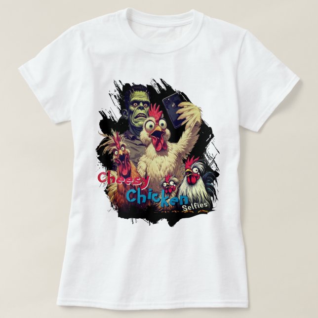Cheesy Chickens Meet Frankenstein Tee (Design vorne)