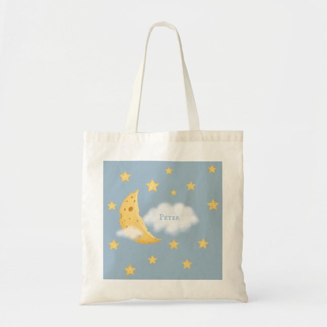Cheesy Moon & Stars Personalisiert Fluffy Cloud Bl Tragetasche (Vorne)