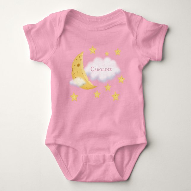 Cheesy Moon & Stars Personalisiert Fluffy Cloud Pi Baby Strampler (Vorderseite)