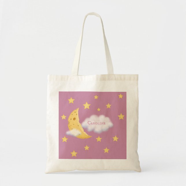Cheesy Moon & Stars Personalisiert Fluffy Cloud Ro Tragetasche (Vorne)