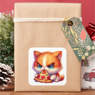 Cheesy Pizza Cat Delight Quadratischer Aufkleber