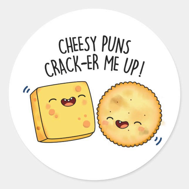 Cheesy Puns Crack-er Me Up Funny Cheese Puff Runder Aufkleber (Vorderseite)