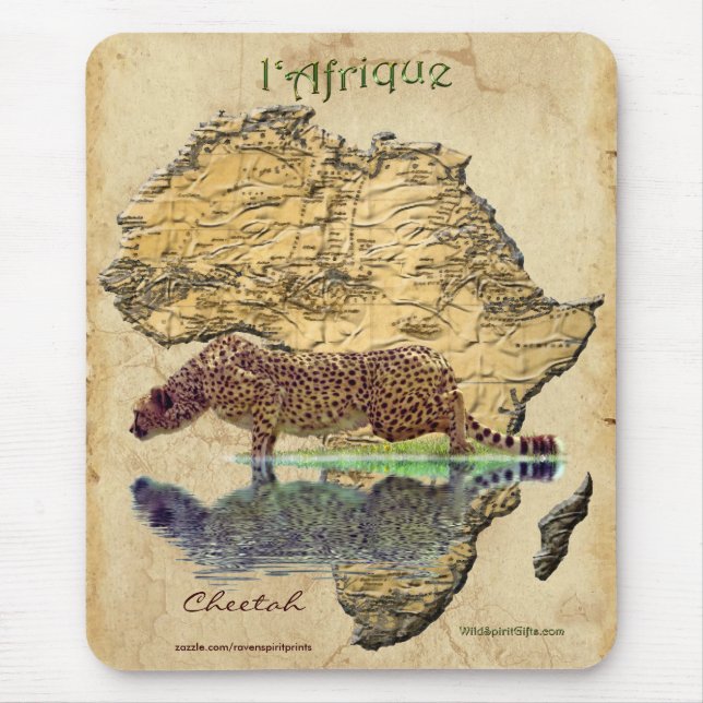 Cheetah & Africa Map Big Cat Wildlife Art Mousepad (Vorne)