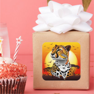 Cheetah African Feline Wild Animal Quadratischer Aufkleber