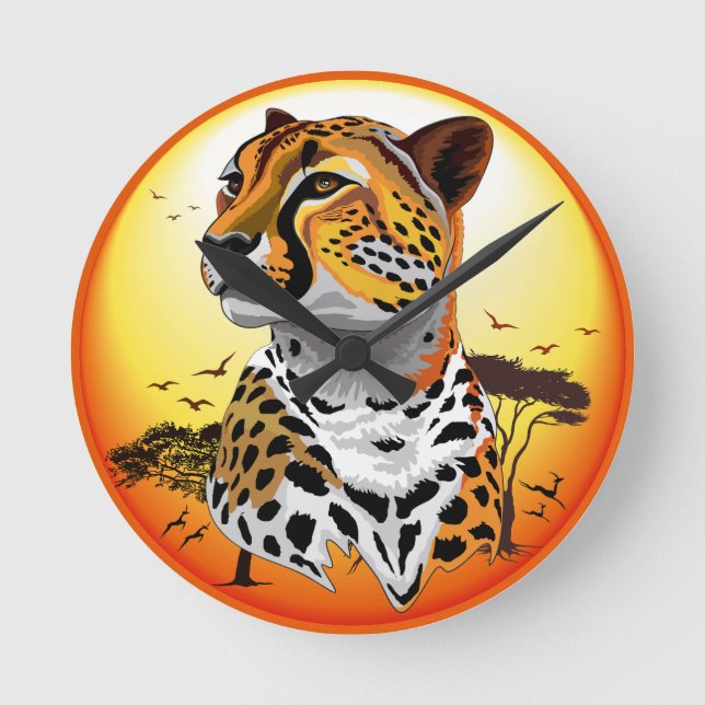 Cheetah African Feline Wild Animal Runde Wanduhr (Vorderseite)