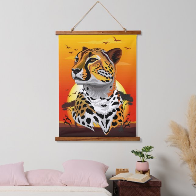 Cheetah African Feline Wild Animal Wandteppich Mit Holzrahmen (Schlafzimmer)