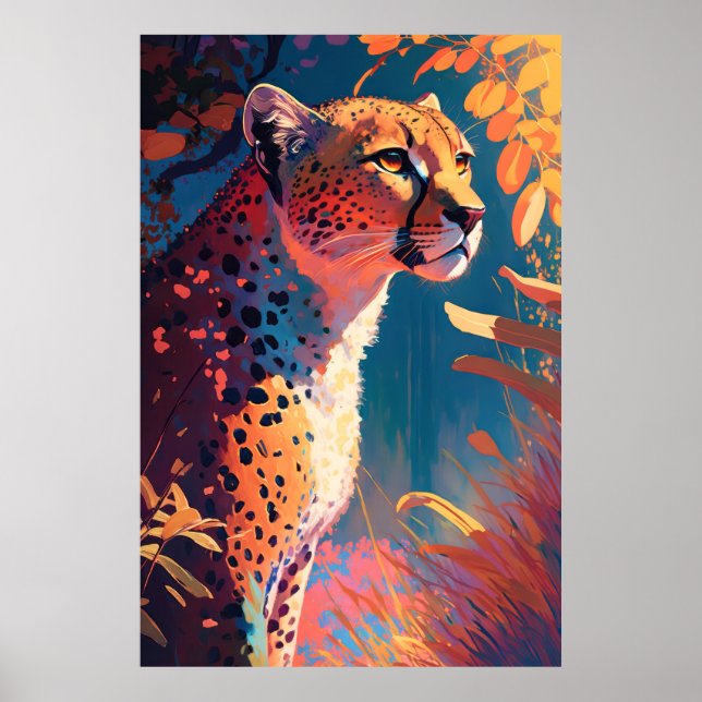 Cheetah Animal Portrait Malerei Wildlife Poster (Vorne)