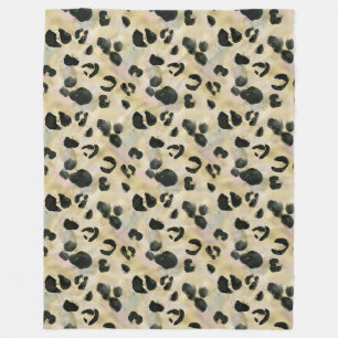 Cheetah Animal Print Black, Gold Fleecedecke