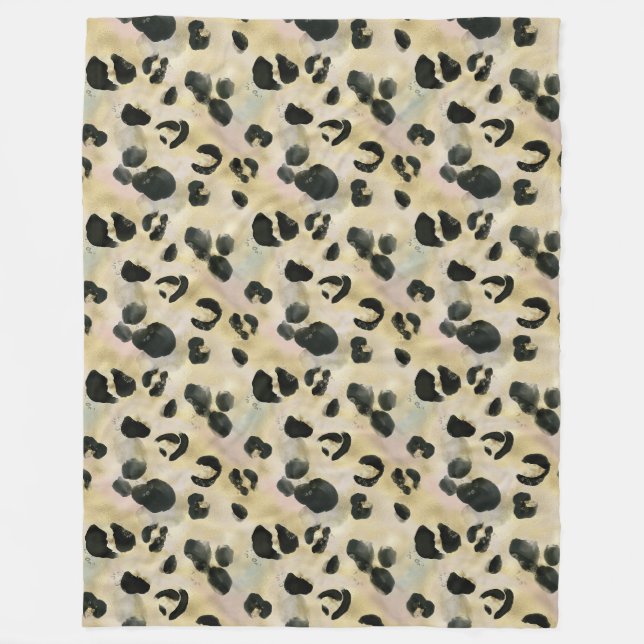 Cheetah Animal Print Black, Gold Fleecedecke (Vorderseite)