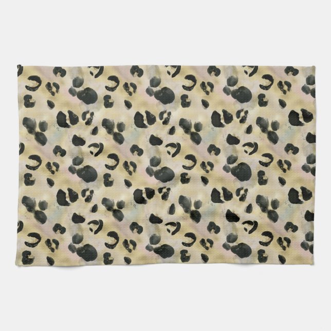 Cheetah Animal Print Black, Gold Geschirrtuch (Horizontal)